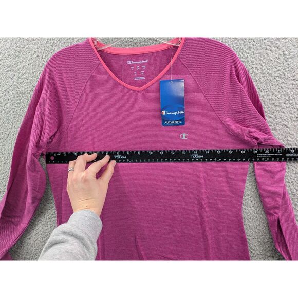 Champion Women's Fuschia Striped V-neck Long Sleeve Shirt NEW with Tags - Picture 11 of 13